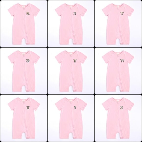 *MONOGRAM*BABY ROMPER-Sleeper *NWT* Short Sleeve Short Double Zipper Cotton Pink - Picture 14 of 16